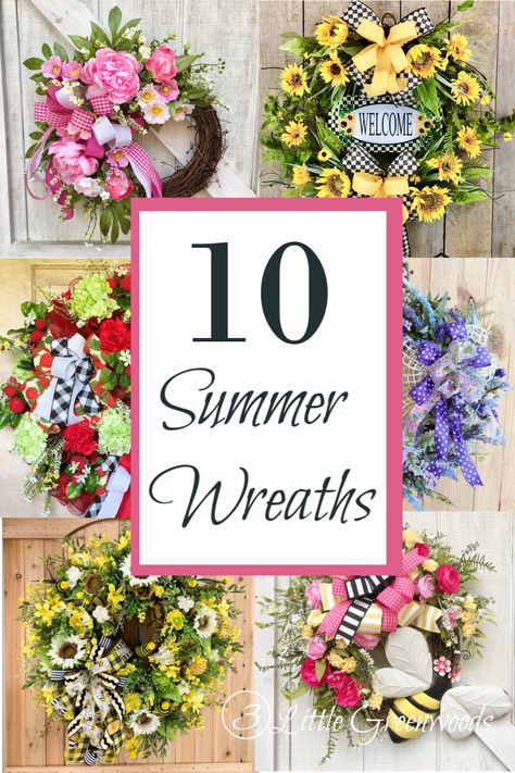 10 Fabulous Summer Wreaths For Your Front Door - 3 Little Greenwoods Spring Wreaths For Front Door Diy, Rise In Love, Front Door Wreaths Diy, Summer Wreaths For Front Door, Farmhouse Wreaths, Summer Mesh Wreaths, Farmhouse Style Wreath, Outdoor Wreath, Porch Wreath