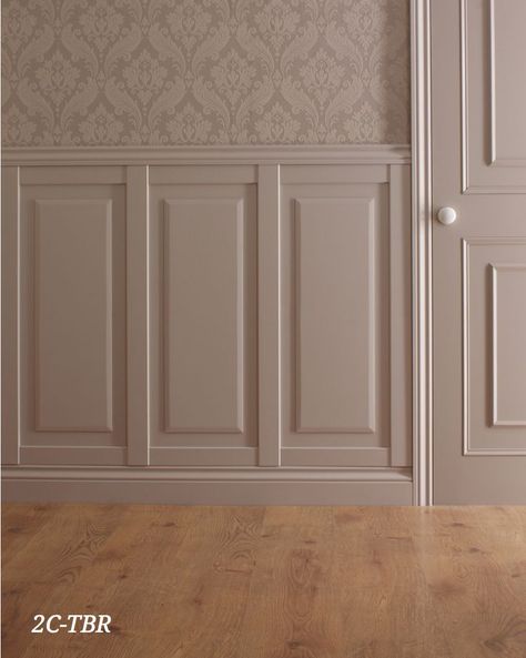 Grey Pattern Wallpaper, Raised Panel Walls, White Wooden Doors, Beadboard Wainscoting, Paneled Walls, Wainscoting Bathroom, Wainscoting Styles, Diy Wainscoting, Wainscoting Panels