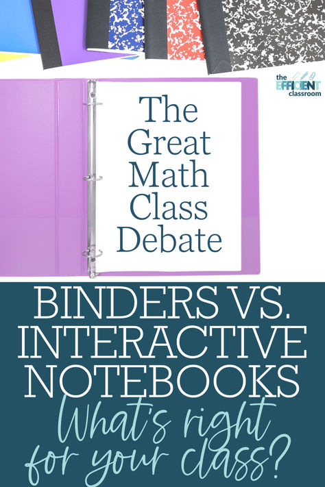 Math teachers! Wondering if your students are using the best tool for organizing their thoughts, notes, work, and more? I have used binders and interactive notebooks in my class and I am here to help you solve the debate for your class! This post helps you figure out what you need to think through to chose which resource will work for your math class. Which will win the great debate? Interactive Notebooks Middle School, Interactive Math Notebooks, Math Binder, Geometry High School, High School Math Teacher, Math Notebook, Math Interactive, Math Interactive Notebook, Math Notebooks