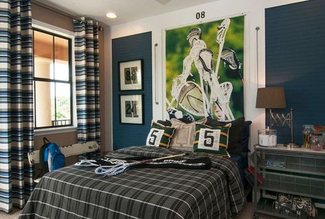 pinterest industrial boys room | Teen Boys Room Ideas - Design Dazzle Lacrosse Bedroom, Lacrosse Room, Traditional Kids Bedroom, Sports Themed Bedroom, Teen Boys Room, Childrens Bedrooms Design, Teenager Bedroom Boy