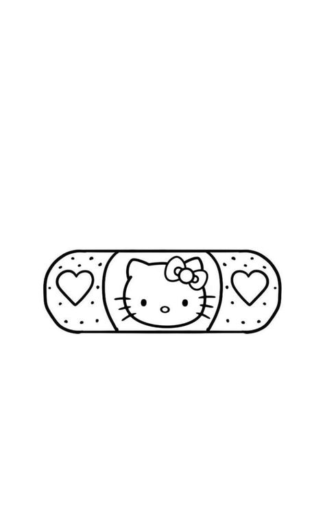 Bad Hello Kitty Tattoo, Hello Kitty Bandages Tattoo, Simple Sanrio Tattoo, Kuromi Tattoo Outline, Halloween Line Tattoo, Hello Kitty Tattoo Stencil, Goth Hello Kitty Tattoo, Hello Kitty Flash Tattoo, Hello Kitty Stencil