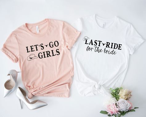 Last Ride For The Bride Tee, Let's Go Girls Tee, Bachelorette Party Tee, Bride Gift Idea, Bridal Party Ideas, Rodeo Style Bachelorette Party Hi Everyone, Welcome to our shop, it is very nice to see you here, If you have any question/concern or want to order customize, please do not hesitate and feel free to contact us. My T-Shirts are Bella-Canvas brand. It is 100% cotton. We ship the same day.  To get the most best size for your order, make sure to check the size chart. *CARE INSTRUCTION: Wash Bridal Party Ideas, Bachelorette Party Tees, Rodeo Style, Bride Tee, Bachelorette Party Weekend, Bachelorette Tshirts, Bachelorette Party Planning, Bridal Bachelorette Party, Bachelorette Party Bride