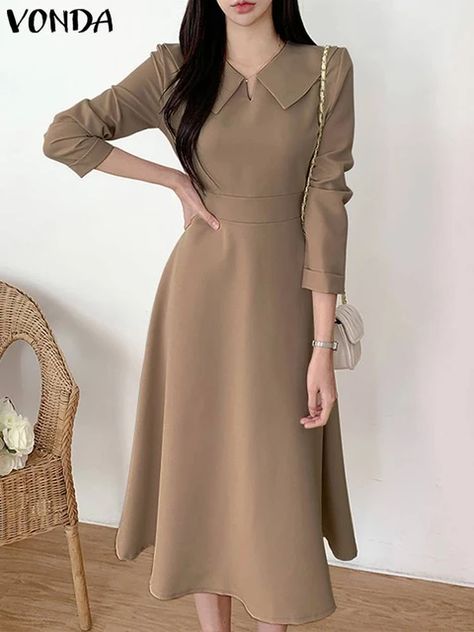 Korean Frocks For Women, Korean Dress Outfit, Casual Dress Korean Style, Bohemian Office, Sundress Casual, Midi Bodycon Dress, Frock For Women, Modest Dresses Casual, Women Dresses Classy