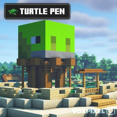 Pen Minecraft, Minecraft Turtle, Minecraft Idea, Minecraft Farm, Mc Ideas, Cute Minecraft, Minecraft Furniture, Cute Minecraft Houses, Minecraft Build Ideas