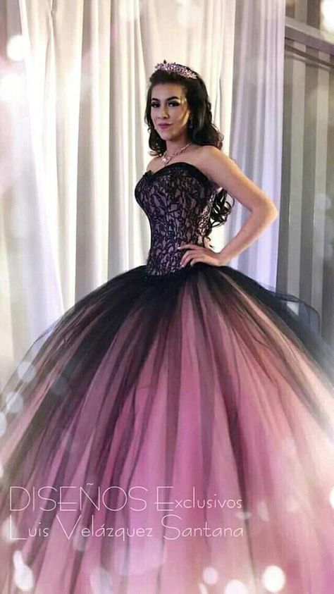 Punk Quinceanera Dresses, Quinceanera Dresses Black And Pink, Black And Pink Sweet 16 Dress, Black And Pink Ball Gown, Purple And Black Quince Dress, Pink And Black Dress Ball Gowns, Black And Pink Quinceanera Dress, Pink And Black Quinceanera Dresses, Pink And Black Quince