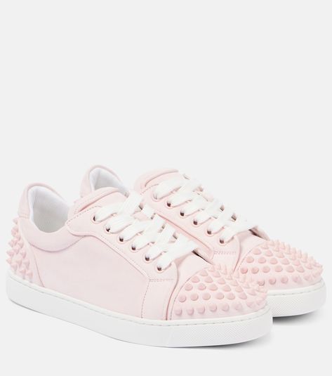 Vieira 2 studded leather sneakers in pink - Christian Louboutin | Mytheresa Leng Shoes, Louboutin Sneakers Women, Pink Louboutins, Christian Louboutin Shoes For Women, Womens Pink Sneakers, Christian Louboutin Shoes Sneakers, Louboutin Sneakers, Pink Christian, Louboutin Online