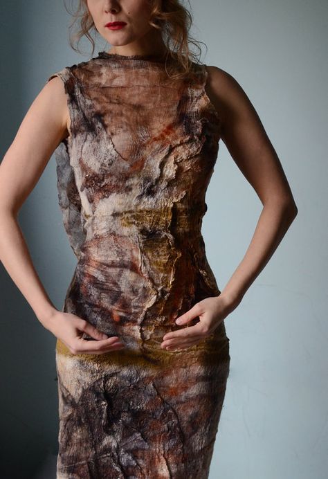 Eco Fashion Dress, Tovad Ull, Felt Fashion, Eco Dyeing, Eco Printing, Nuno Felting, Textiles Fashion, Natural Silk, Eco Fashion