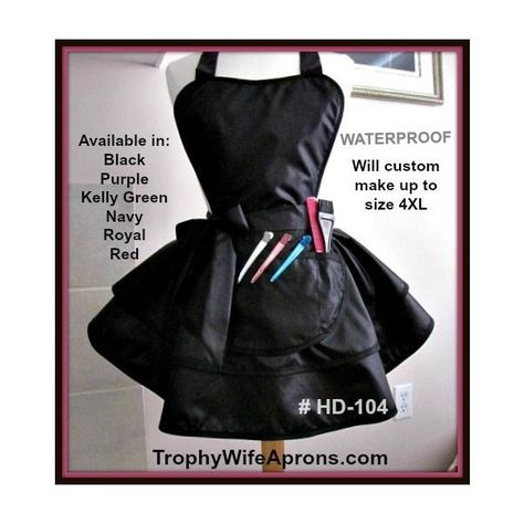 Trophy-Wife Aprons, handmade aprons,ready-to-ship or custom made ❤ liked on Polyvore featuring home, kitchen & dining, aprons, hostess apron, waterproof apron and handmade aprons Hairdresser Apron, Hairstylist Apron, Flirty Aprons, Stylists Aprons, Hostess Apron, Black Apron, Handmade Aprons, Dog Groomer, Salon Suites