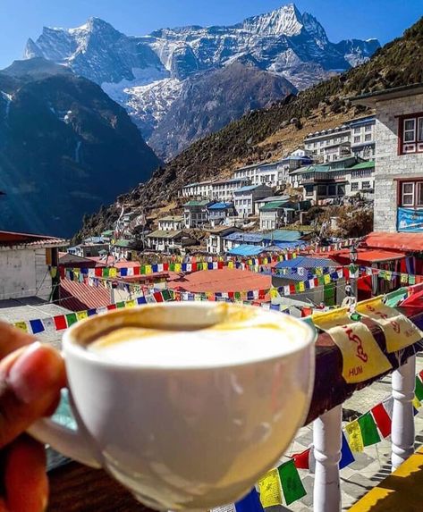 Coffee With A View, View Background, Himalayas Nepal, Photography Mountains, Everest Base Camp Trek, Everest Base Camp, Nepal Travel, Good Morning Image, Travel Wallpaper