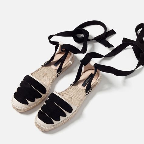 Image 6 of LACE UP ESPADRILLES from Zara Gold High Heel Sandals, Bohemian Sandals, Espadrilles Shoes, Gold High Heels, Lace Sandals, Lace Up Espadrilles, Open Toe Slippers, Shoes Sale, Low Heel Sandals