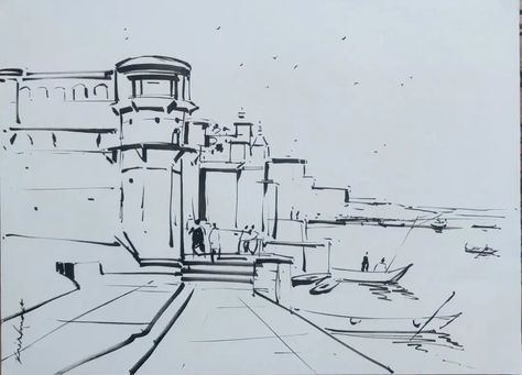 #7Varanasi Ghat# Bananasghat outdoor water color painting# water color on paper#Architecture#Sketch # Drawing Varanasi Sketch, Banaras Ghat Painting, Varanasi Painting, Banaras Ghat, Varanasi Ghat, Streets Photography, City Streets Photography, Line Images, Paper Architecture