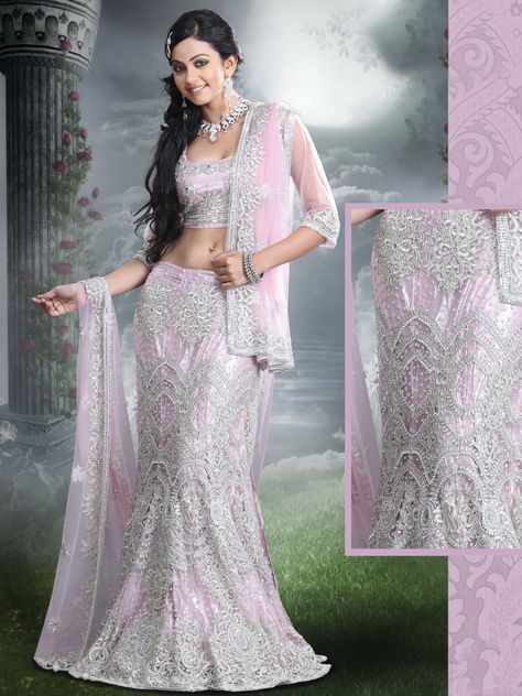 Frosted Light Pink Net Fish Tail Lehenga Choli with Dupatta Fish Tail Lehenga, Tail Lehenga, Pink Lengha, East Asian Fashion, Asian Bridal Wear, Designer Bridal Lehenga, Traditional Indian Dress, Pink Lehenga, Utsav Fashion