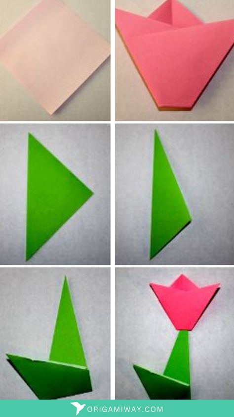 An origami paper pink tulip Make Paper Flowers Easy, Tulip Origami, Origami Tulip, Paper Flowers Easy, Make Paper Flowers, Flowers Easy, Easy Paper Flowers, Sheets Of Paper, Easy Origami