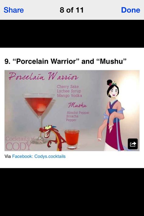 The Porcelain worrier and The Mushu  (Mulan) Mulan Cocktail, Nerd Food, Mango Vodka, Beer Cocktail Recipes, Disney Drinks, Beer Cocktail, Alcohol Beverages, Special Drinks, Disney Recipes