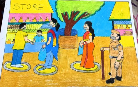 Market Scene Painting, Figures Drawing, Market Scene, Scene Painting, Traditional Market, Class 12, Easy Drawing, Painting Class, Goa