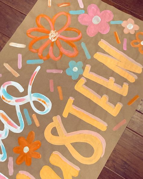 🧡💗🩵 Brown Paper Signs, Butcher Paper Banner, Brown Paper Banner, Poster Paint, Bar Crawl, Welcome Boards, Banner Ideas, Poster Painting, Paper Banners