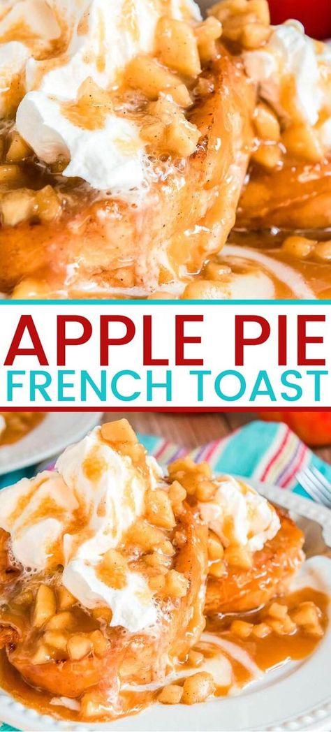 Apple French Toast is like dessert for breakfast, made with pan-grilled French bread that’s stuffed with a luscious mixture of apple pie filling and creamy mascarpone. Apple Pie French Toast, Spiced Apple Pie, Apple French Toast, Dessert For Breakfast, Best Brunch Recipes, Apple Breakfast, Stuffed French Toast, Overnight French Toast, French Toast Breakfast