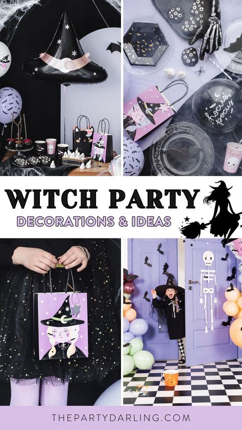 Witch party supplies for Halloween or Halloween birthdays Witch Aesthetic Birthday Party, Witch Birthday Party Ideas, Hocus Pocus 2 Birthday Party, Sanderson Sisters Birthday Party, Witch Birthday Party Decorations, Kids Witch Party, Hocus Pocus 3rd Birthday, Witch Themed 1st Birthday, Witch Birthday Party Kids