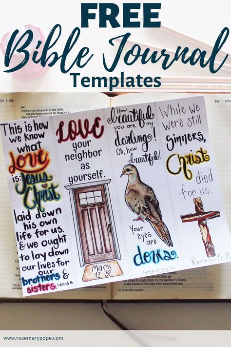 FREE Bible Journal Templates designed for beginners. Perfect for a mini scripture study. You can use them with your supplies and trace them in your Bible or notebooks. Get creative and use fancy lettering to make it your own. Click the link to get your printables! #newtestament #oldtestament #biblestudy #soulcare #printables #freebies Bible Journaling Templates, Bible Journal Template, Free Bible Journaling Printables, Journaling Templates, Fancy Lettering, Bible Journaling Printables, Bible Journaling For Beginners, Bible Journaling Supplies, Love Bible