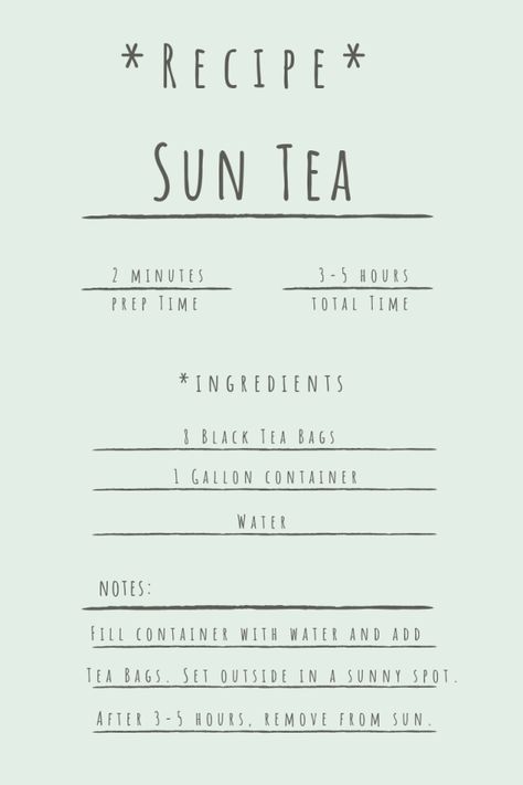 Sun Tea Recipe, Sun Tea Recipes, Black Tea Recipe, Sun Tea, Black Tea Bags, Tea Drinks, Petri Dish, Tea Recipe, Dinner Plan