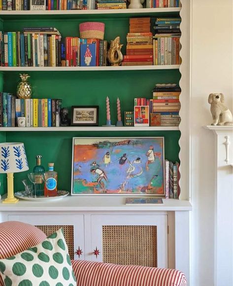 Wes Anderson Bookshelf, Colour Bookshelf, Colored Bookshelves, Two Tone Bookcase, Coloured Shelves, Curated Bookshelf, Staircase Library, Eclectic Bookshelf, Colorful Bookshelves