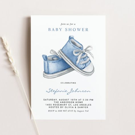 Watercolor Blue Baby Shoes It's a Boy Baby Shower Invitation - Baby Shower Invitations Blue Baby Shoes, Baby Boy Invitations, Baby Brunch, Blue Baby Shower Invitations, Sprinkle Shower, Boy Shower Invitations, Baby Sprinkle Invitations, Gender Neutral Baby Shower Invitations, Sprinkle Invitations