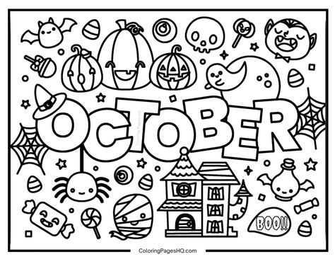 Fun October coloring pages October Coloring Sheets For Kids, Hello September Coloring Page, October Coloring Pages, Free October Coloring Pages, October Coloring Pages For Adults, Halloween Color By Letter Free, Turtle Coloring Pages, Teaching Themes, Hello October