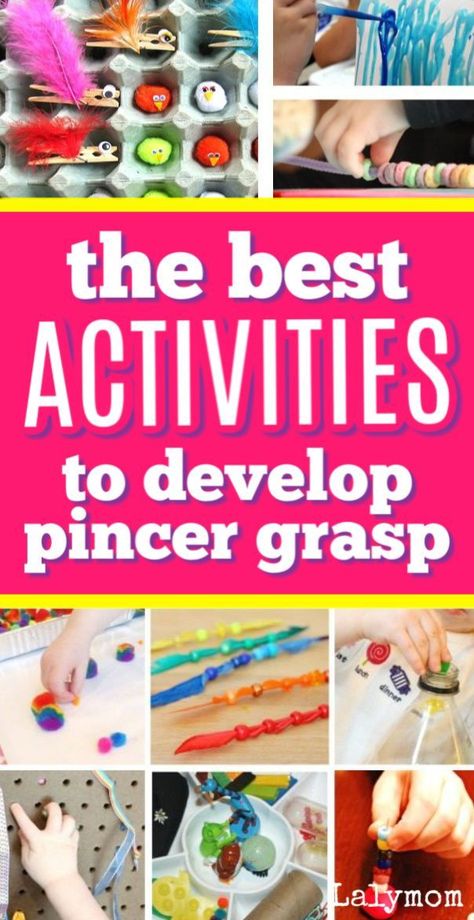 Fine motor development is super important, and these 15 pincer grasp activities will have your toddlers and preschoolers practicing that important developmental skill without even knowing it! Make fine motor learning fun and playful with these hands on activities.  #finemotor #toddler #preschool #pincergrasp #OT #apraxia #lalymom Pincer Grasp Activities, Kids Gratitude Journal, Preschool Fine Motor Skills, Occupational Therapy Kids, Fine Motor Development, Fine Motor Activities For Kids, Occupational Therapy Activities, Preschool Fine Motor, Motor Development