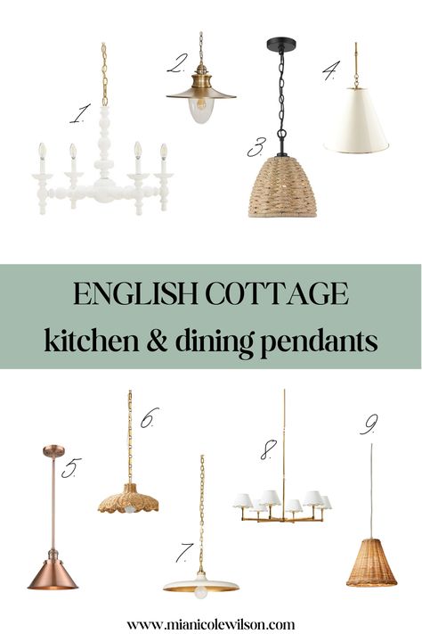 Here are gorgeous kitchen pendants to add to your English Cottage inspired kitchen! English Kitchen Cottage, English Cottage Dining Room, English Country Dining Room, Cottage Light Fixtures, English Farmhouse Kitchen, Cottage Kitchen Inspiration, Country Light Fixtures, Country Pendant Lighting, English Cottage Kitchens