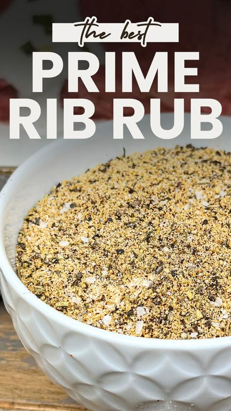 A white bowl with dry rub seasoning blend for prime rib roast. Rub For Prime Rib Roast, Prime Rib Roast Rub Recipe, Prime Rib Roast Rub, Prime Rib Rub Recipe, Prime Rib Marinade, Rib Rubs, Prime Rib Seasoning, Best Prime Rib, Rib Rub Recipe