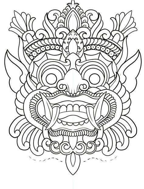 Bali Dragon Tattoo, Balinese Mask Tattoo, Tattoo Barong Bali, Balinese Tattoo Design, Thai Art Design, Barong Tattoo, Tato Mandala, Balinese Tattoo, Tibetan Tattoo