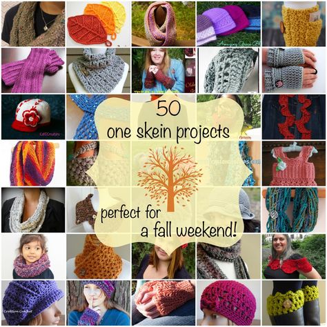 Fiber Flux...Adventures in Stitching: 50 One Skein Projects Perfect for A Fall Weekend! One Skein Projects, One Skein Crochet, Skins Minecraft, Hats And Scarves, Crochet Geek, Quick Crochet, Yarn Projects, Love Crochet, Tissue Box Covers