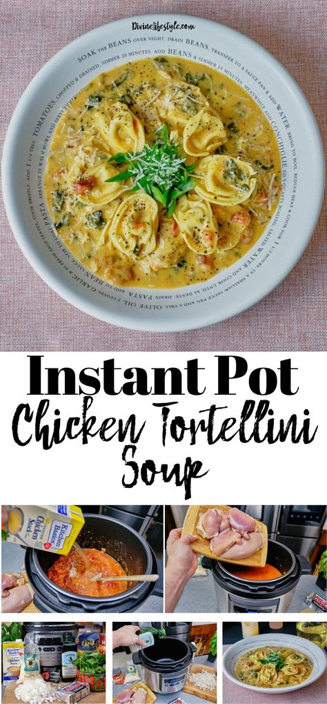 Instant Pot Chicken Tortellini Soup with Baby Spinach Instant Pot Chicken Tortellini, Instant Pot Tortellini Soup, Instant Pot Tortellini, Cheese Tortellini Soup, Easy Soup Recipe, Creamy Tortellini, Creamy Tortellini Soup, Tomato Tortellini Soup, Chicken Tortellini Soup