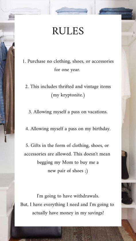 No Buying Challenge, No Buy Inspiration, Low Spend Year Rules, No Spend Year Rules, No New Clothes Challenge, No Buy 2025 Rules, Buy Nothing Challenge, No Shopping Challenge, No Buy Challenge Rules