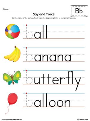 **FREE** Say and Trace: Letter B Beginning Sound Words in Color Worksheet. Use this worksheet to help your preschooler or kindergartener practice recognizing the beginning sound of the letter B and trace the letter. Sound Words Worksheet, Pan Balance, Letter B Worksheets, Kindergarten Alphabet, Words Worksheet, Printable Alphabet Worksheets, The Letter B, Alphabet Kindergarten, Worksheets Kindergarten