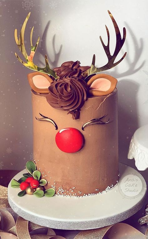 festive cake ideas, festive Christmas cake pictures, Christmas cake, winter cake, winter cake ideas, reindeer cake Rudolf Cake, Winter Cake Ideas, 40 Cake, Cake Winter, Reindeer Cake, Baby Shower Cake Designs, Reindeer Cakes, 40th Cake, Christmas Treats Boxes