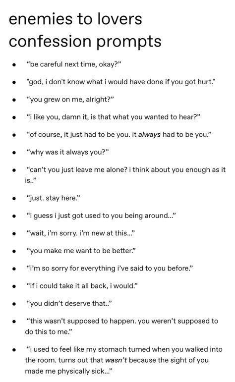 Scenarios For Stories, Ideas For Scenarios, Writing Prompts Confession, Writing Confession Scenes, How To Write A Confession Scene, Story Prompts Enemies To Lovers Ideas, Characters First Meeting Prompts, Book Characters Ideas Writers, Scenarios For Writing