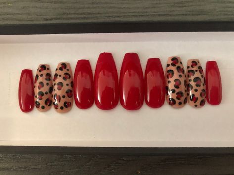 Ballerina Gel Nails, Lavish Nails, Cute Red Nails, Press On Nails Red, Cheetah Print Nails, Pico Rivera, Bright Red Nails, Animal Print Nails Art, Nails Brown