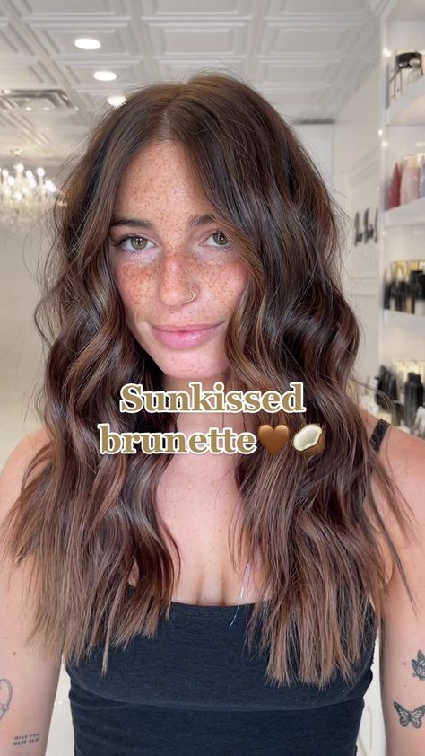 Brown Sunkissed Hair, Sun Kissed Brunette Hair, Subtle Balayage Brunette Sun Kissed, Sunkissed Balayage Brunettes, Sunkissed Brunette Balayage, Sunkissed Brown Hair, Sunkissed Hair Brunette Dark, Subtle Balayage Brunette, Sun Kissed Brunette