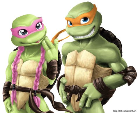 TMNT Michelangelo and Amoly by propimol.deviantart.com on @deviantART Tmnt Michelangelo, Tmnt Donatello, Turtle Stuff, Tmnt 2003, Tmnt Girls, Tmnt Mikey, Donatello Tmnt, Turtley Awesome, Ninja Girl