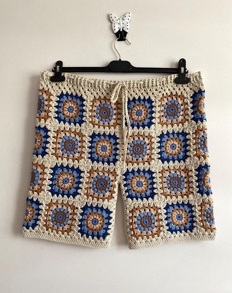 Crochet Shorts, Long Granny Square Shorts, Mens Shorts, Retro Shorts, Cotton Shorts for Men, Outfit Men, Knit Shorts, Burning Man Clothing - Etsy Granny Square Shorts, Mens Shorts Pattern, Cotton Shorts For Men, Burning Man Clothing, Burning Man Outfits, Man Clothing, Crochet Shorts, Shorts Cotton, Crochet Inspo