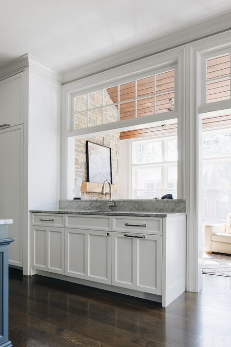 Kitchen Window Looking Into Sunroom, Interior Wall Of Windows, Sunroom Next To Kitchen, Pass Through Window Kitchen To Sunroom, Kitchen Window Opening To Living Room, Internal Window Kitchen, Kitchen Into Sunroom, Interior Window Kitchen, Kitchen Window Into Sunroom