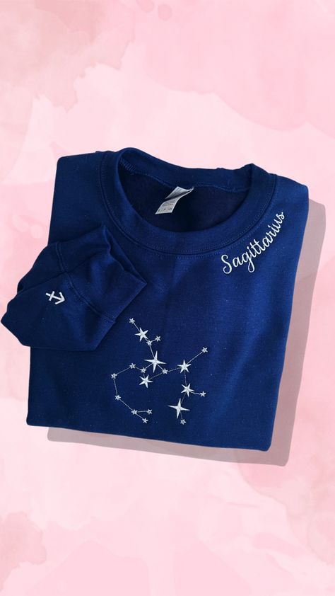 Visit Fairy Confectionery’s Etsy shop to get your zodiac sign! Sagittarius Fairy, Zodiac Embroidery, Sagittarius Season, Astrology Shirt, Basic Hand Embroidery Stitches, Sagittarius Sign, Zodiac Shirts, Embroidery Tshirt, The Zodiac Signs