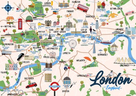 Maps | bethanylord London Attractions Map, London Map Print, London Illustration, London Tourist, London Souvenirs, London Dreams, Maps For Kids, London Poster, London Attractions