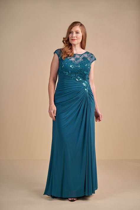 Plus Size Jade | Gorgeous Caroline Sequin Lace/Stretch Illusion with Stretch lining mother of the bride dress with a boat neckline and gathered skirt. Plus Size Formal Dresses For Wedding, Jasmine Bridesmaids Dresses, Jasmine Wedding, Wedding Evening Dress, Mob Dress, Jasmine Bridal, Special Event Dresses, Mother Of The Bride Gown, Pattern Dress Women