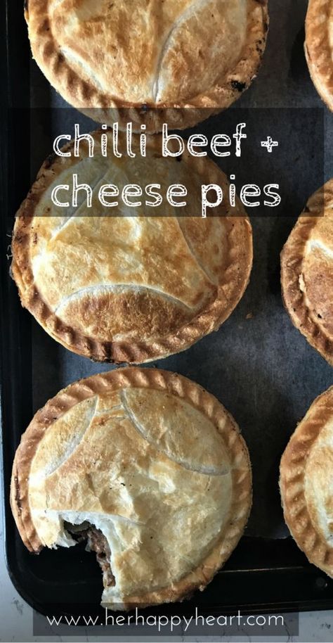 Slow Cooked Chilli Beef and Cheese Pie Recipe | Tender beef, chilli and cheese pies | Slow cooker recipes | Pie recipes | Comfort food | Spicy food Chilli Pie, Slow Cooked Chilli, Mini Pie Maker Recipes, Cheese And Onion Pie, Beef Chilli, Mini Pie Maker, Cheese Pie Recipe, Pie Maker Recipes, Mini Pie Recipes