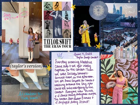 Taylor Swift Scrapbook Page, Eras Tour Journal, Eras Tour Scrapbook, Taylor Swift Scrapbook, Photobook Ideas, Chicago Night, Scrapbook Inspo, Chicago At Night, Midnight Red