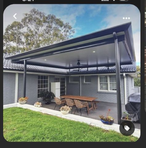 Stratco Outback Pergola, Roof Mounted Patio Cover, Flyover Patio Roofs, Stratco Patio, Patio Ideas Australia, Backyard Cabana, Patio Transformation, Front Yard Patio, Covered Patio Design