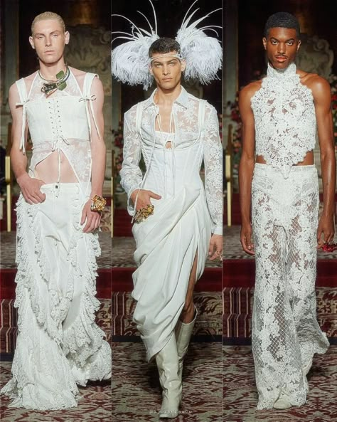 Palomo Spain Genderless Wedding Outfit, Met Gala Wedding Theme, Man In Wedding Dress, Male Wedding Dress, Palomo Spain, White Runway, Gender Fluid Fashion, Genderless Fashion, Conceptual Fashion