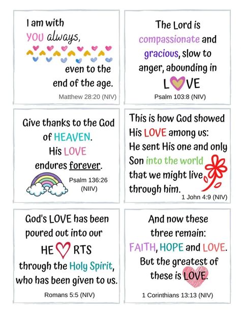 12 Short Bible Verses for Kids on God's Love | Free Cards - A HEART TO KNOW Love Letters From God For Kids, Bible Verses For Kindergarten, Easter Bible Verses For Kids, Love God With All Your Heart, Toddler Bible Verses, Bible Verses For Kids To Memorize, Easy Bible Verses For Kids, Children Bible Verses, Bible Verse For Kids